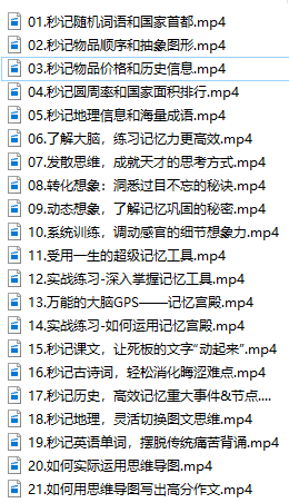 21堂高效小学生记忆力锻炼实战提高视频课程目录